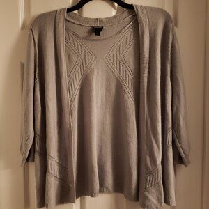 Worthington Woman Open Front Knit Cardigan Sweater Plus 1X Neutral Gray Casual